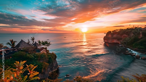 Breathtaking Sunset View Over Tropical Sea Cliffs and Resort