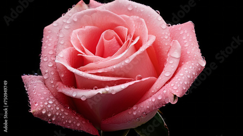A pink rose with a dewy center and isolated on a white background © Textures & Patterns