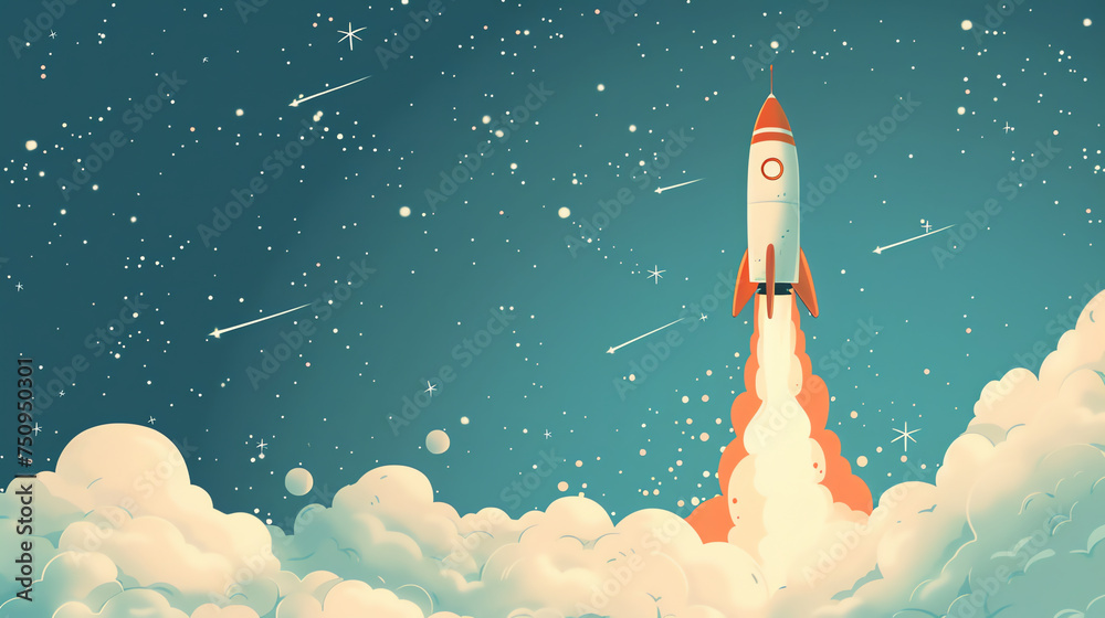 Fototapeta premium Children's Fantasy Rocket Launch Illustration