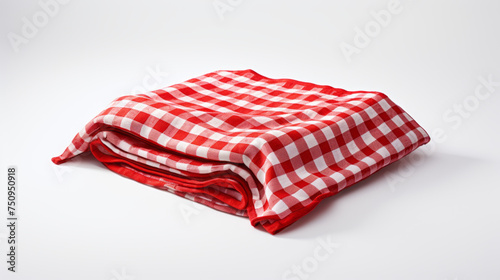 A red and white checkered picnic blanket and isolated on a white background