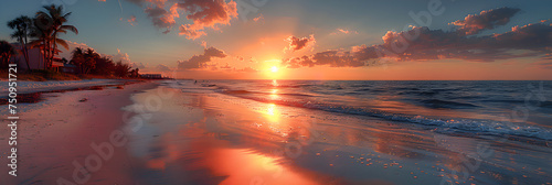 Sunset at the Clearwater Beach in Venice, Florida, Colorful sunset over Ocean 