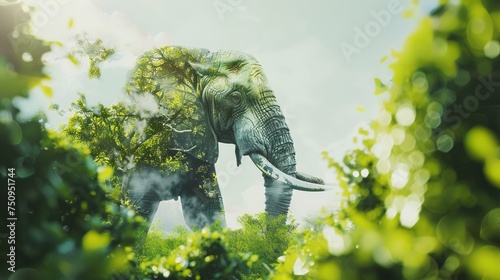 Elephants in the jungle. 3d illustration. Vintage style.