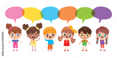 Happy Kids Posing With Speech Bubbles