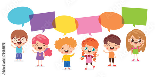 Happy Kids Posing With Speech Bubbles