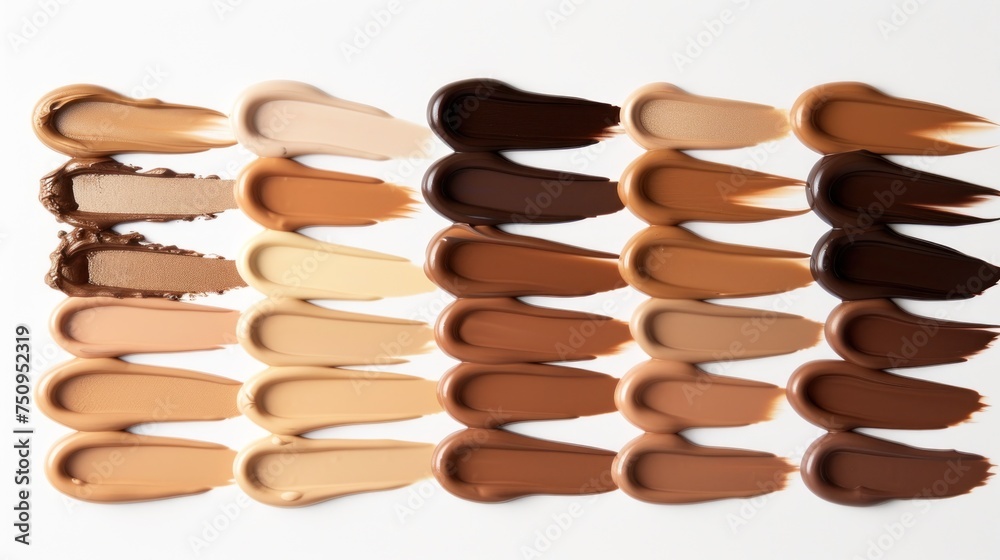 a group of different shades of foundation on a white background with a shadow of various shades of foundation on the right side of the image. a group of different shades of foundation on a white background with a shadow of various shades of foundation on the right side of the image.