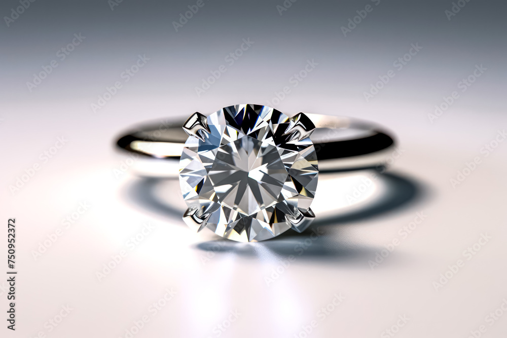 A gleaming diamond engagement ring is displayed against an abstract colorful background, symbolizing love, commitment, and elegance.
