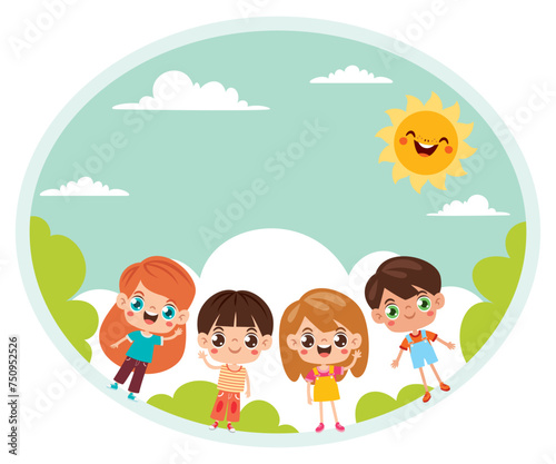 Cartoon Children Playing At Nature