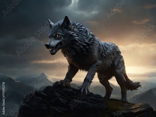 Intriguing Mythical Wolf in Gloomy Atmosphere © bellart
