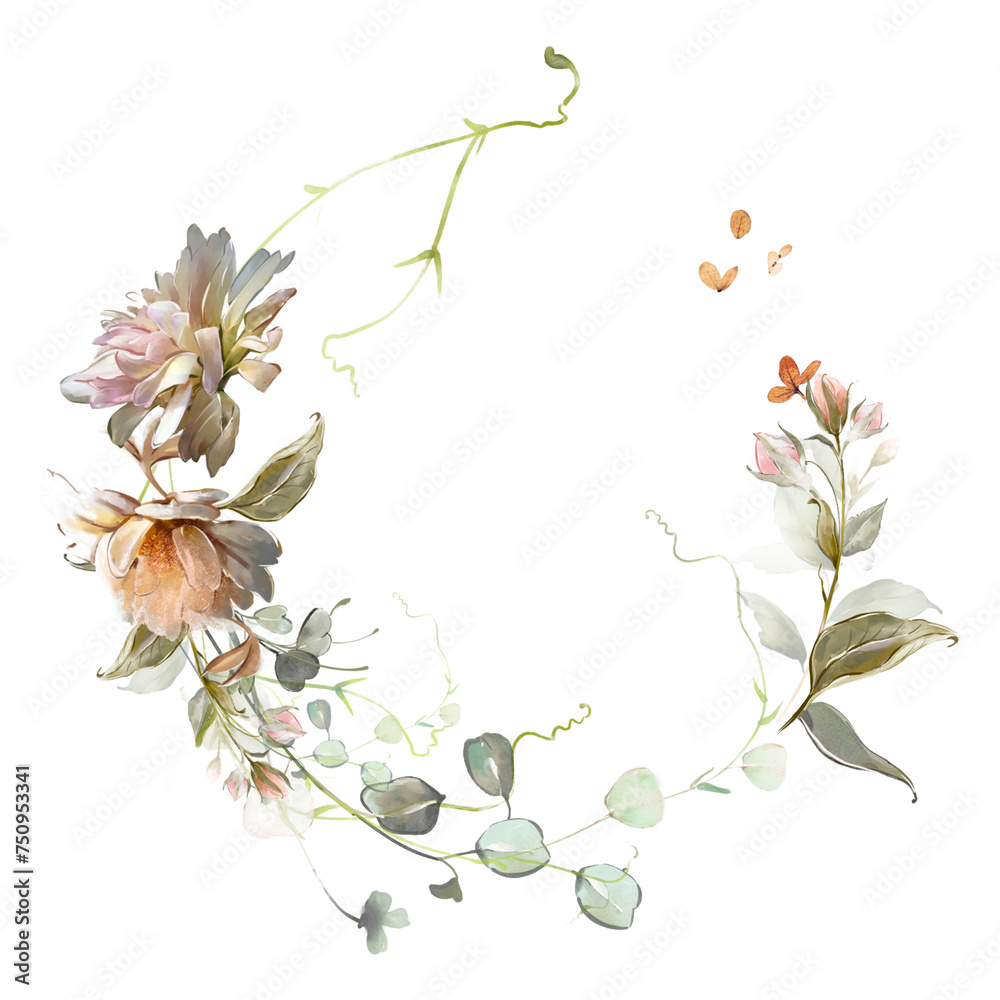 elegant vintage flower wreath series vector illustration on PNG ...