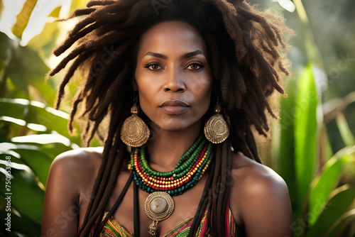 Black woman with dreadlocks. Beautiful jamaican lady photo
