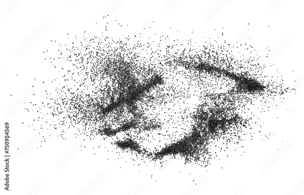 Fototapeta premium Pile of activated charcoal granules isolated on a white background, top view. Natural remedy.