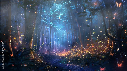 beautiful view in the forest full of colorful butterflies. seamless looping time-lapse virtual 4k video Animation Background. photo