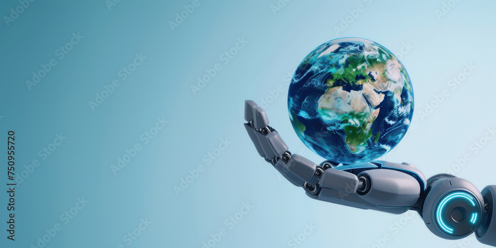 Fototapeta premium A photorealistic globe of Earth cradled by green bamboo stalks, emphasizing the connection between nature and Earth Day, ideal for sustainability-focused websites and green energy promotions.