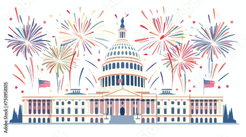 American parliament building with fireworks isolated photo