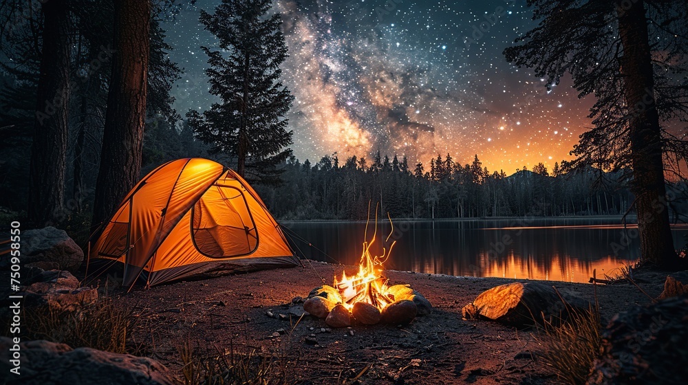 Starry Night Camping - Tent Under Cosmic Sky