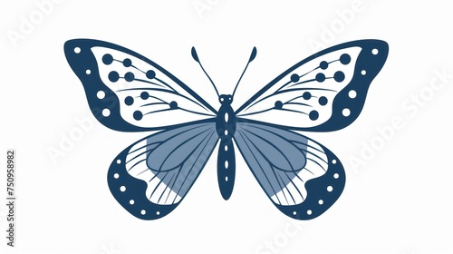 a blue butterfly with white spots on it's wings and a black outline on the back of it's wings. photo