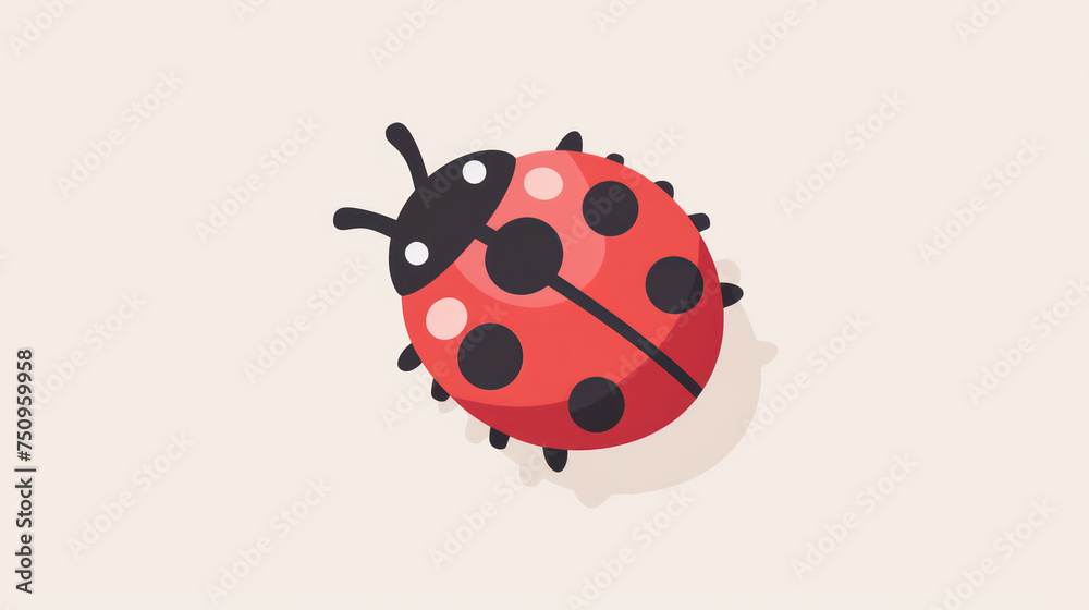 a red and black ladybug sitting on top of a white wall next to a light pink wallpaper. a red and black ladybug sitting on top of a white wall next to a light pink wallpaper.