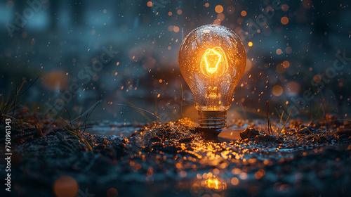 Witness the birth of groundbreaking ideas as a luminous light bulb emerges from a sea of darkness, its brilliance symbolizing the power of innovation