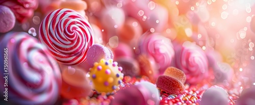 Lustrous candy swirls and sprinkles in a festive array of pink and orange hues with a soft-focus background.