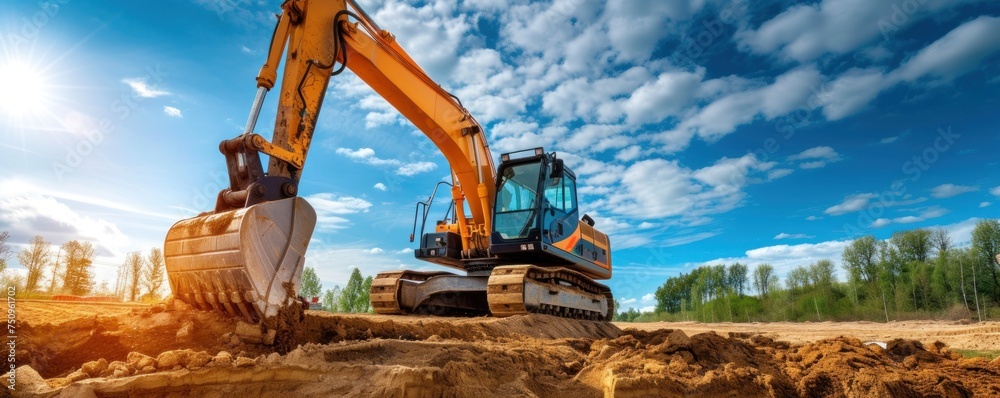 Huge excavator digging base or foundations for buildings