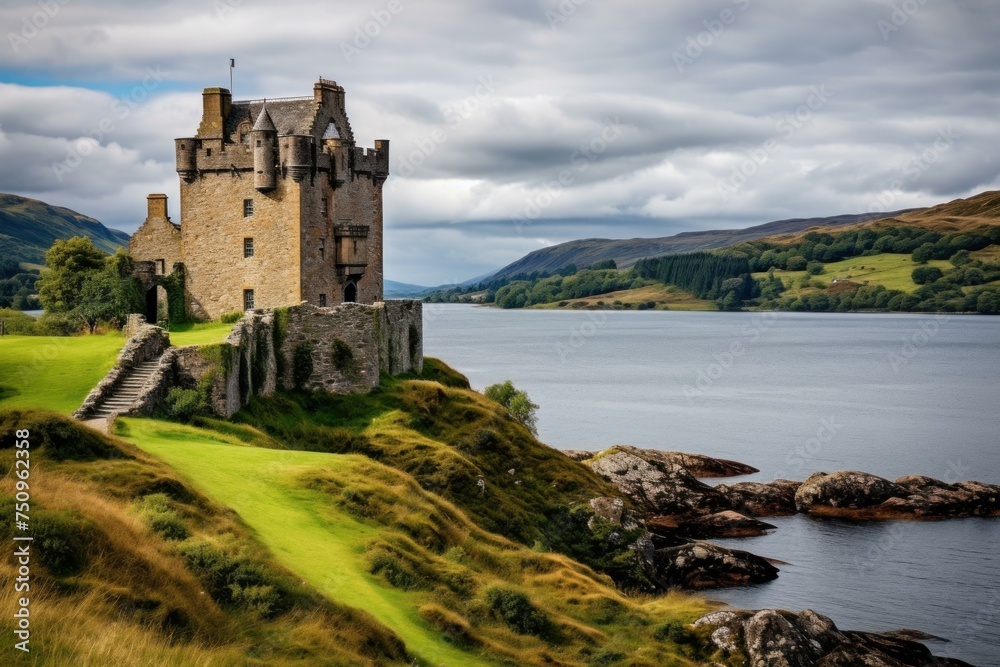 Scot scottish castle. Fortress travel. Generate Ai
