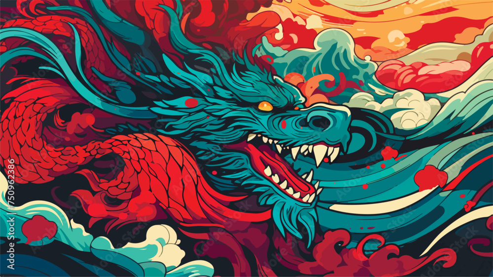 Fototapeta premium Abstract beautiful colored vector Dragon patterns. Seamless Dragon pattern background