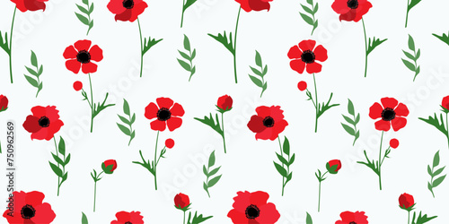 Seamless pattern with bright anemone flowers. Summer bloom vintage natural print. Vector graphics.