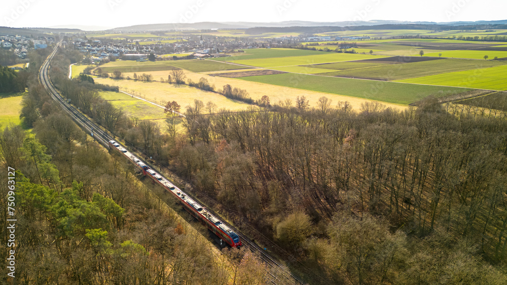 A train driving through the beautiful german countryside