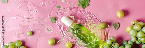 Grape Seed Oil Organic Cosmetics, Grape Skincare Cosmetic Product, Grapes and Water Splashes