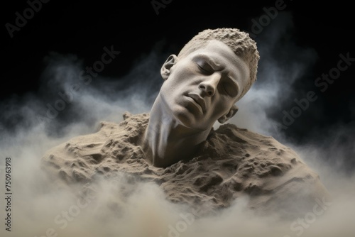 Sculpted man dust breathing. Artwork architecture with male monument sculpture. Generate ai