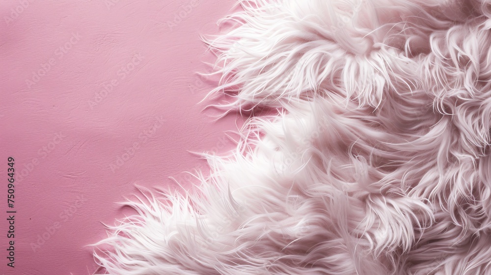 white fur on a pink background.