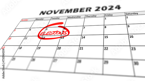 Illustration of calendar with highlighted date of American presidential elections on November 5