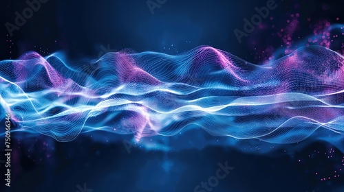 Abstract futuristic graph of sound wave blue color gradient, mechanical vibration in space 