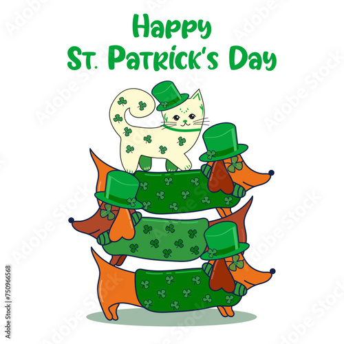 Vector illustration for St. Patrick's Day. pattern Simple fashion pattern with cat and dog, clover March 17