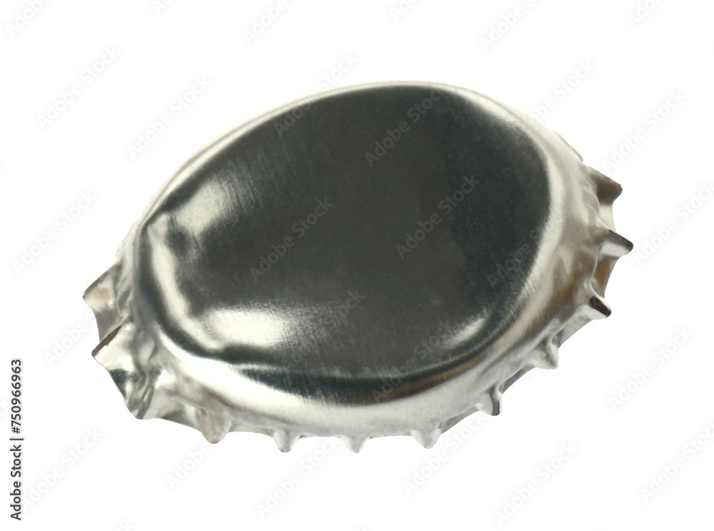 One silver beer bottle cap isolated on white One silver beer bottle cap isolated on white
