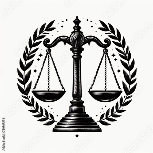 Silueta de balanza de justicia clásica y sencilla. Icono de línea de escalas de justicia. Signo de escala de juicio. Símbolo de derecho legal. Elemento de diseño de calidad.  photo