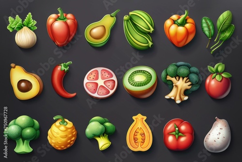 Assorted fruits and veggies on a black background. Perfect for healthy eating concepts