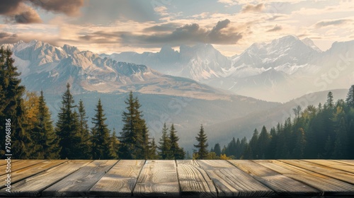 Wooden Floor With Mountains in the Background