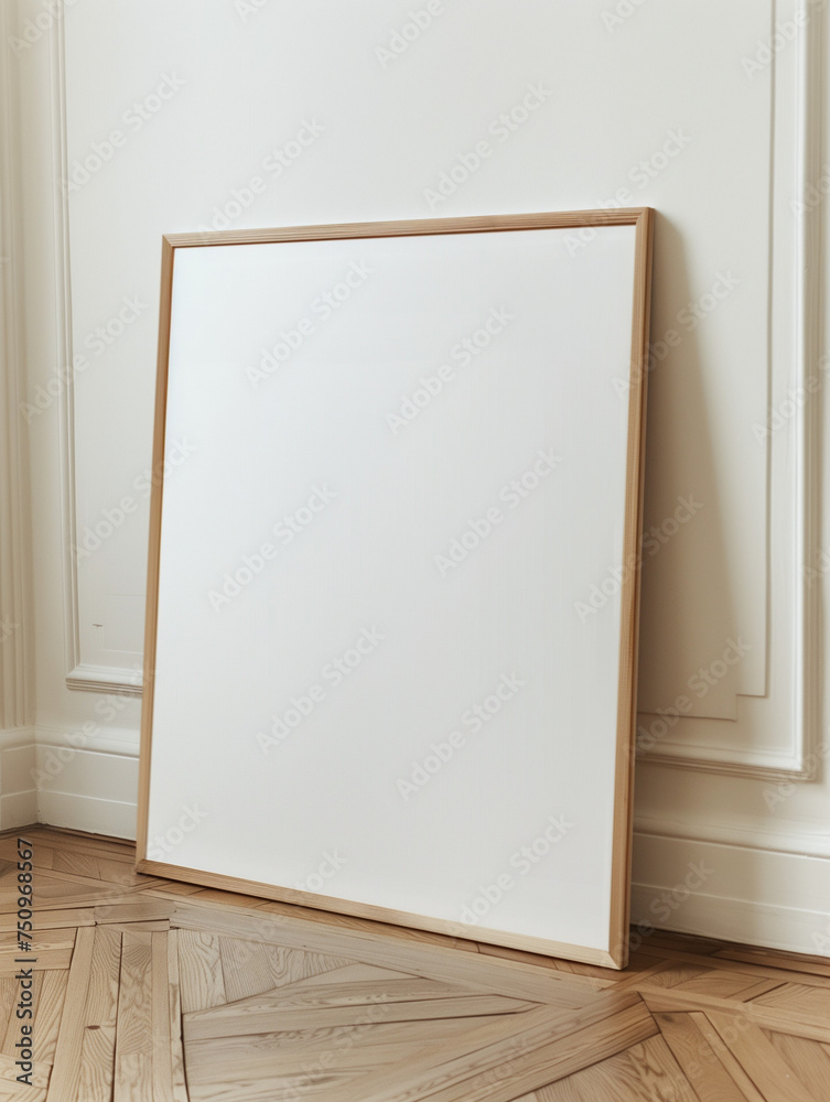 Blank White Canvas with Wooden Frame on Floor by Wall
Blank White Canvas with Wooden Frame on Floor by Wall