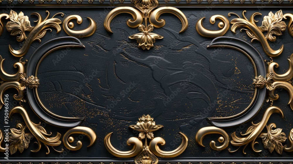 Elegant black and gold wall with a stylish gold frame. Perfect for interior design projects