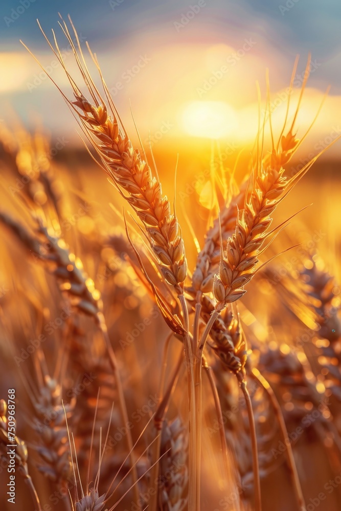 Beautiful sunset over a golden wheat field, perfect for agricultural or nature concepts