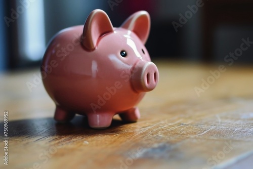 Piggy bank standing on a table. photo