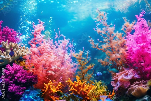 A colorful aquarium background with beautiful fish. © Michael