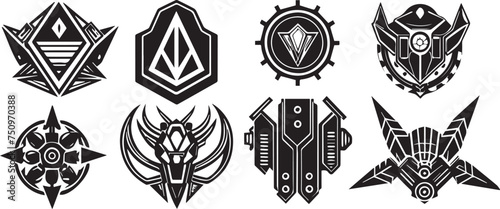Greyscale cyberpunk video game symbol. Hand drawn vector illustration © Михаил Н