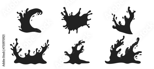 Fototapeta Naklejka Na Ścianę i Meble -  Icons of splashes and drops of water,ink. Set of liquid elements for logos, labels, stickers, templates. Vector illustration.