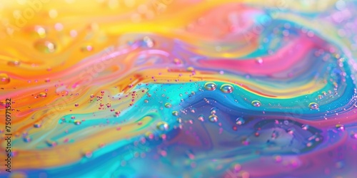 Close up of a vibrant and colorful liquid painting. Ideal for art and creativity concepts