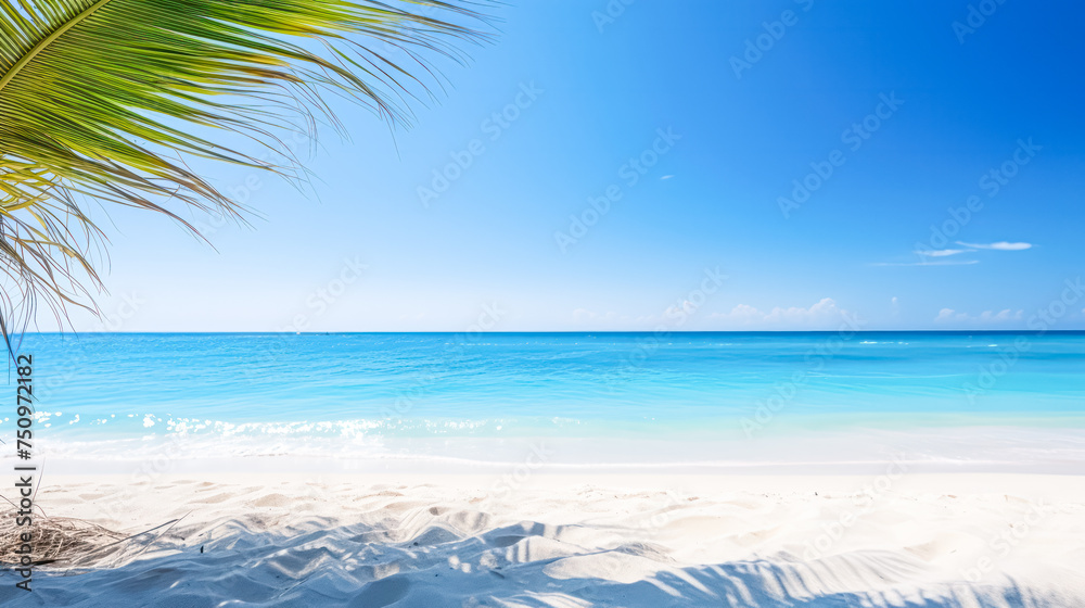 A picturesque coastline scene featuring crystal clear waters and sun kissed sands, inviting viewers to relax and enjoy the beauty of a perfect beach day.