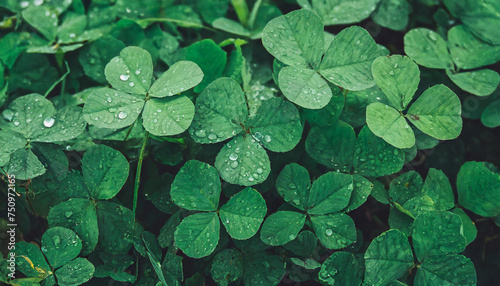 Beautiful background green shamrock, nature plant texture, clover for St Patrick's day celebration