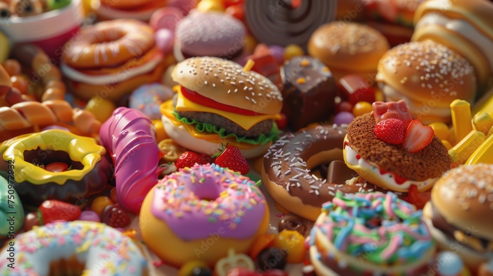 Variety of delicious donuts, perfect for bakery or dessert concepts.