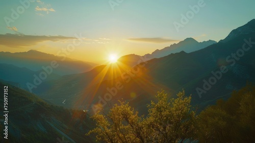 Beautiful sunset over a majestic mountain range. Perfect for nature and landscape themes